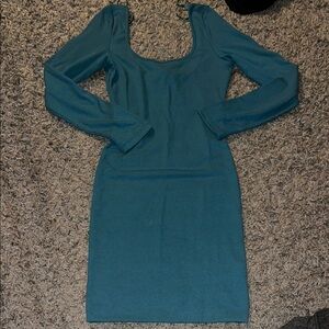 Elegant Teal Long Sleeve Dress